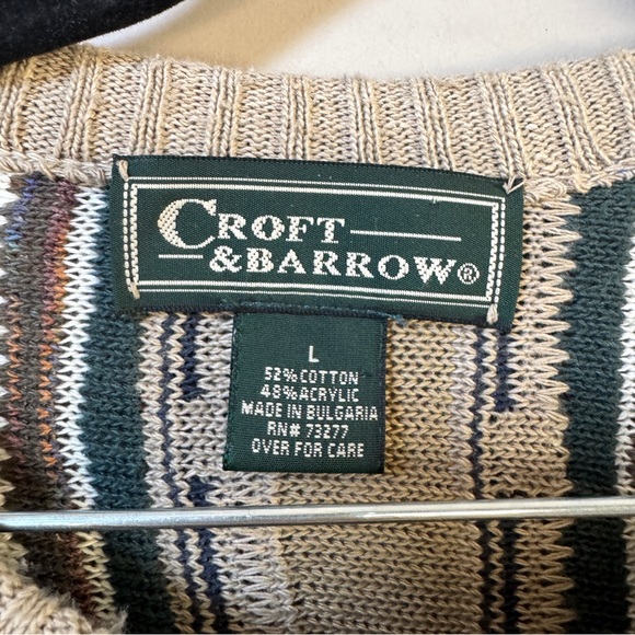 Croft & Barrow 3D round-neck Coogi-style pullover sweater neutral brown Large - Picture 5 of 8